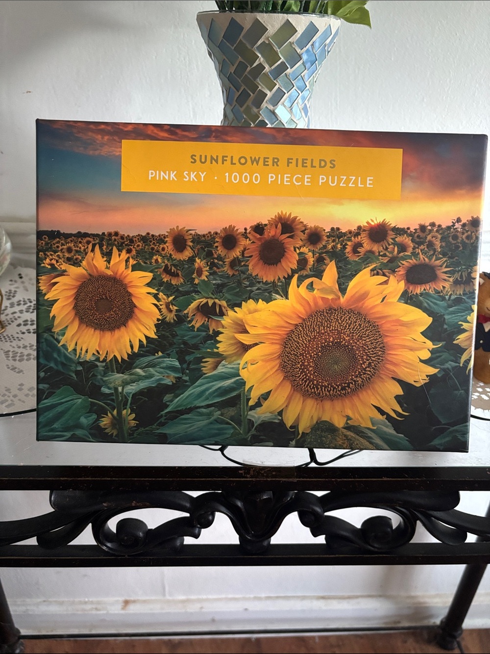 Sunflower Fields Puzzle - Yellow Sunflowers with Pink Sky - Picture 1 of 1